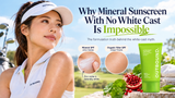 Mineral sunscreen white cast compared with transparent organic-filter sunscreen beside OUTBOUND Active Ready SPF 50 on a golf course